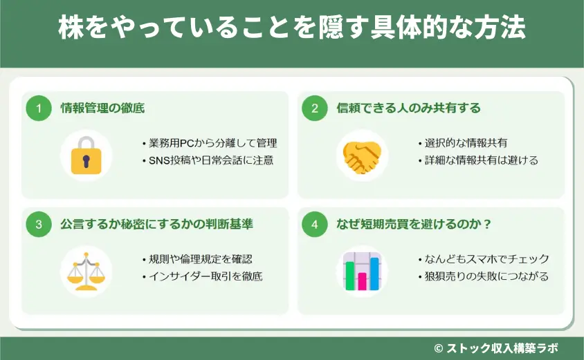 株をやっていることを隠す具体的な方法