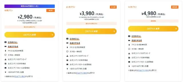 テキスト生成プレミアム価格表